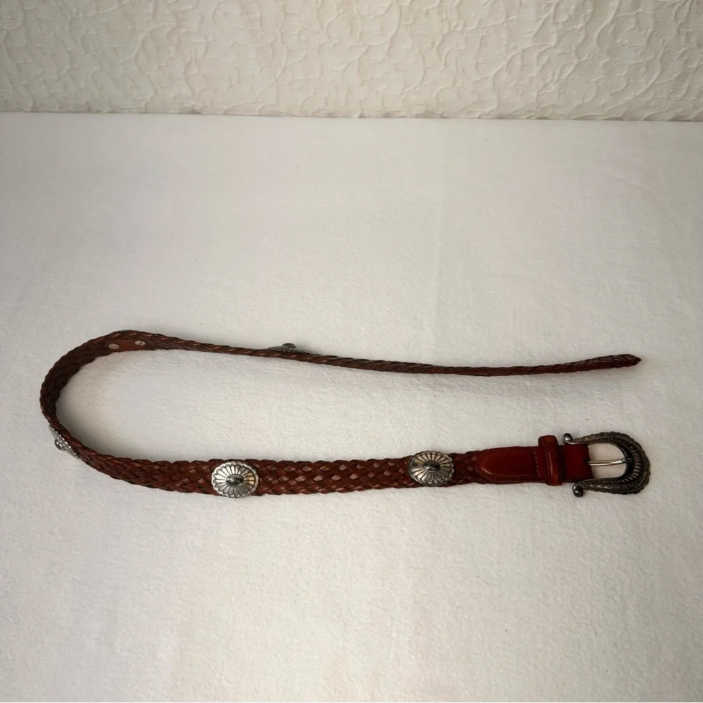 Braided Leather Western Belt  women Brown Brighton Leather Size M Vintage